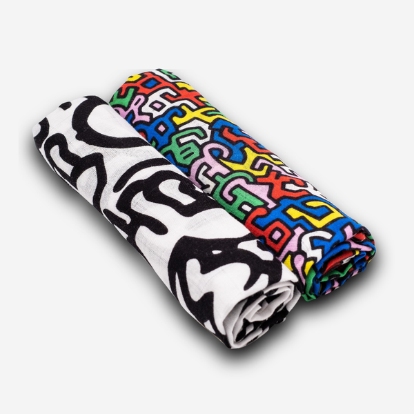 ETTA LOVES X KEITH HARING 2-PACK MUSLIN SQUARES - For 0 to 4 Months & 5+ Month Old Babies