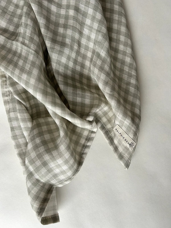 Large Swaddle Muslin - Gingham Sage