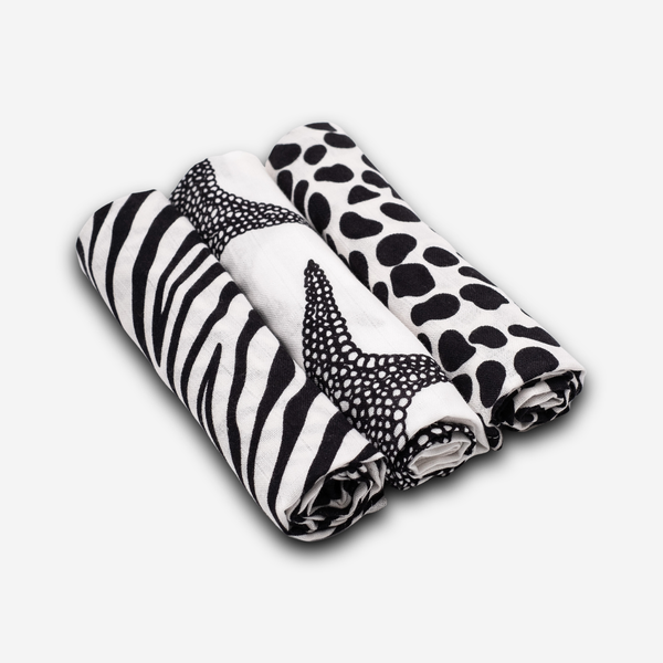 ANIMAL PRINT MUSLIN 3-PACK - For Newborn to 4 Month Old Babies