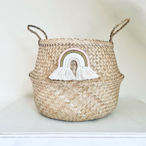 Pastel Gold Macrame Rainbow Basket - Extra Large