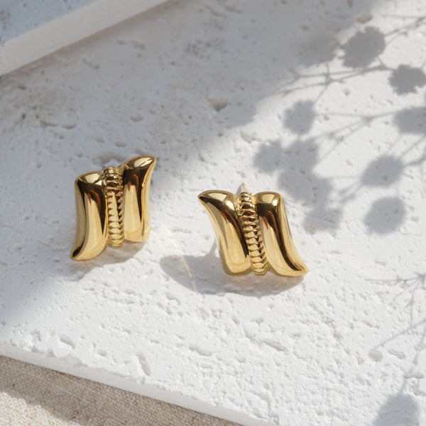 Gold Arc Stud Earrings