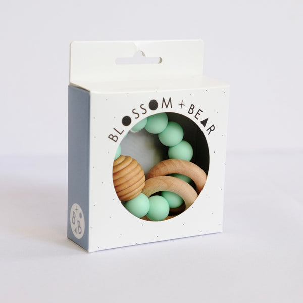 Mint Beehive Silicone and Wooden Teething Toy