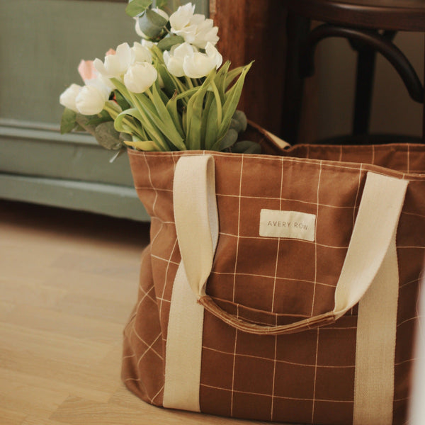 Canvas Tote Bag - Window Pane, Pecan