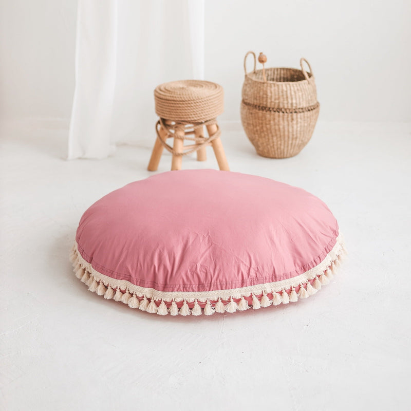 Large Floor Cushion With Tassels in Rose