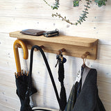 Floating Kids Bookshelf With Coat Hooks Made of Solid Oak