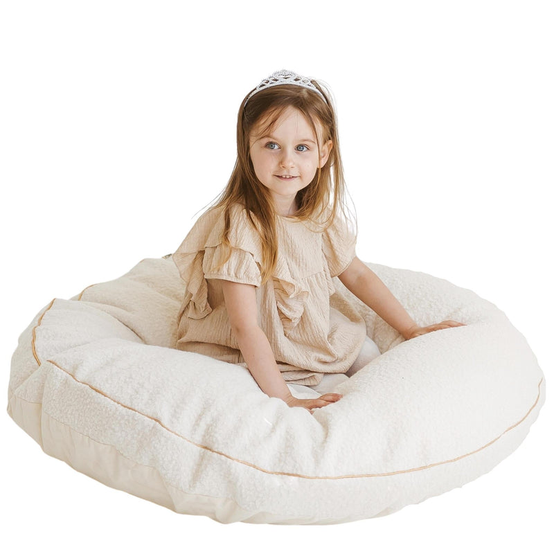 Boucle Fabric Kids Floor Cushion in Ecru