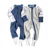 Grey and Denim Blue Twin Pack Zipped Babygrow