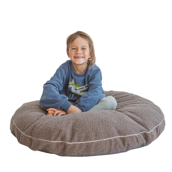 Boucle Fabric Kids Floor Cushion in Grey