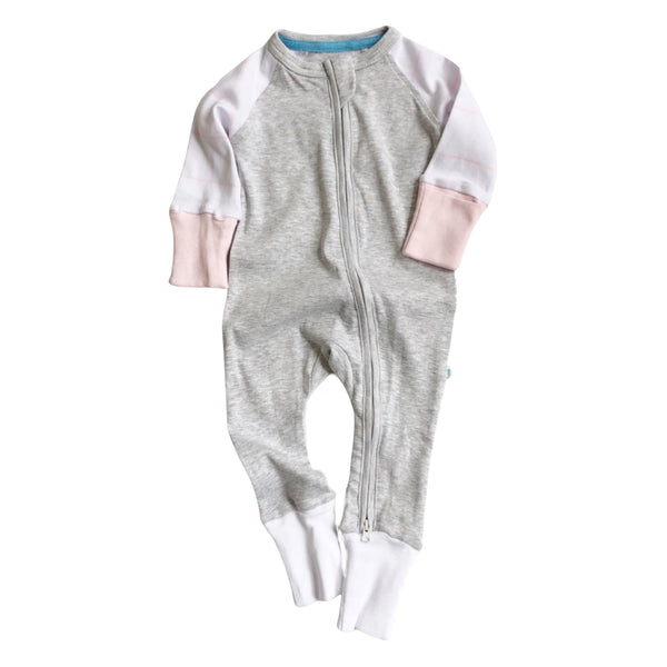 Grey and Pale Pink Zipped Babygrow