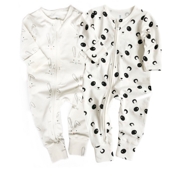 Bears & Bunnies Twin Pack Zipped Babygrow