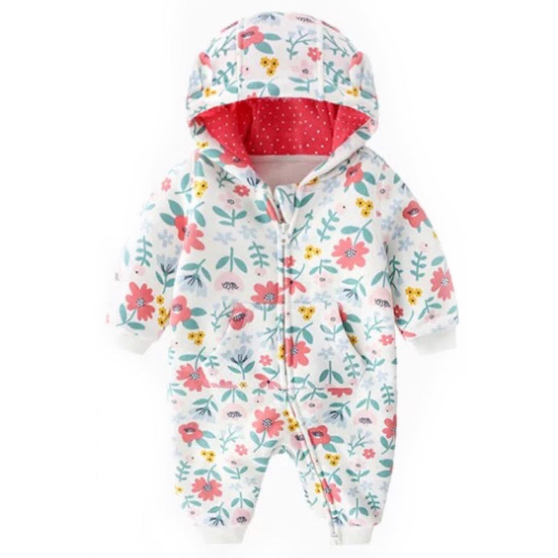 Floral Hooded Sweatshirt Zip Up Onesie