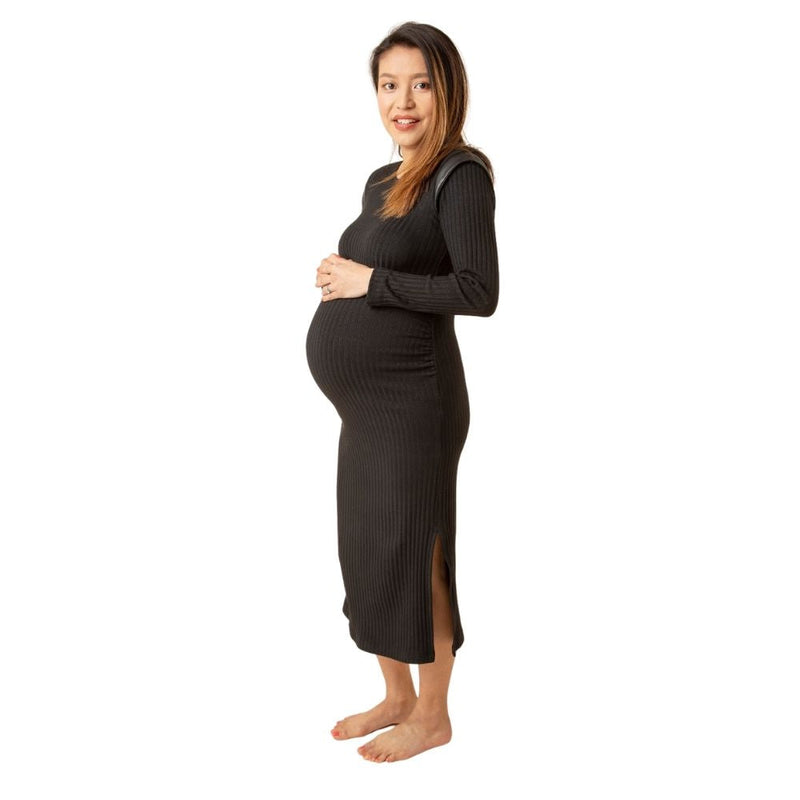 Ribbed Maternity Dress, Black