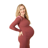 Ribbed Maternity Dress in Berry