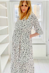 White & Black Tiered Maternity & Breastfeeding Dress