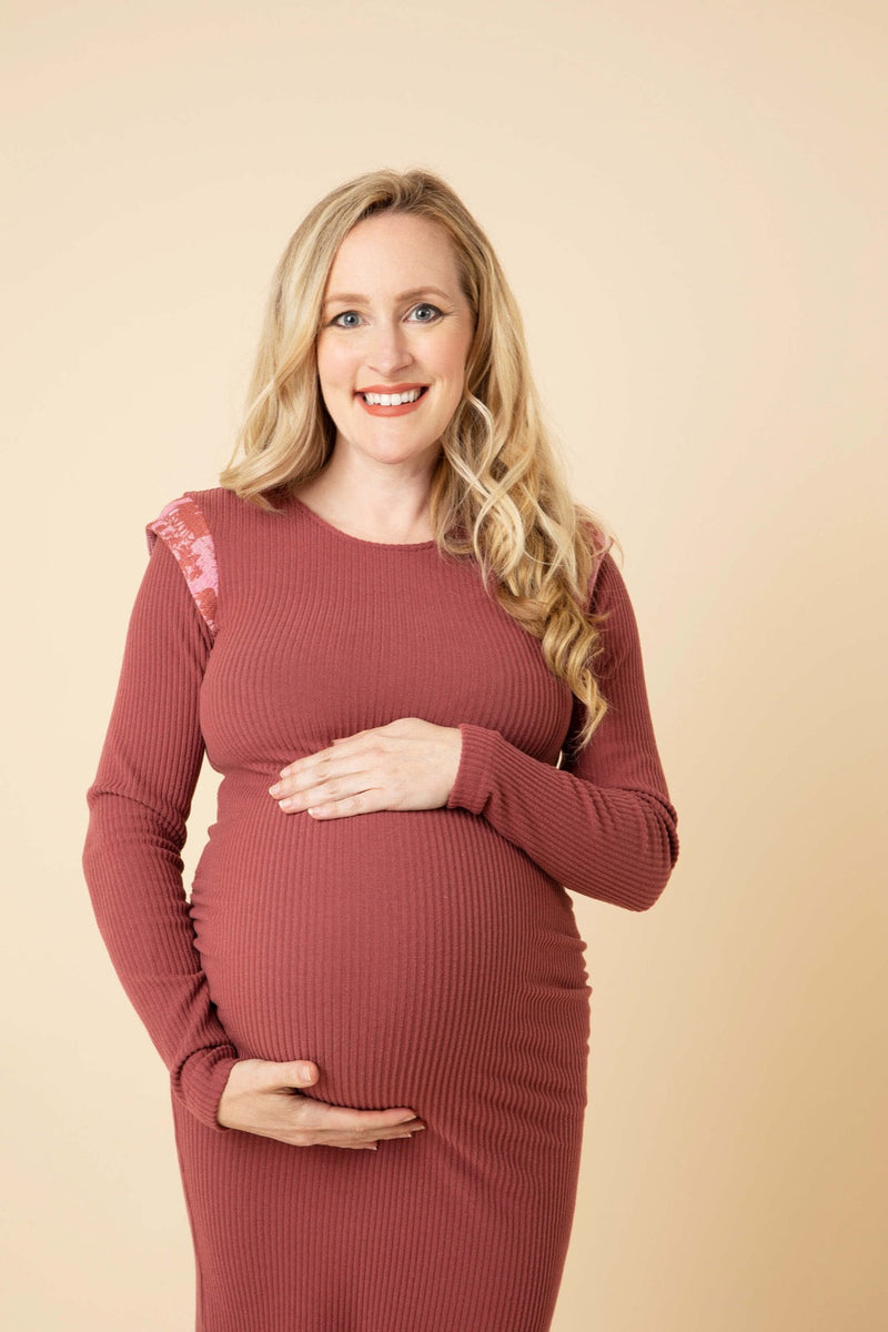 Ribbed Maternity Dress in Berry