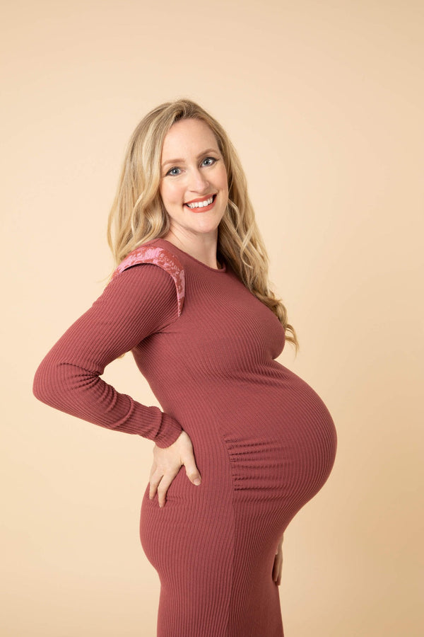 Ribbed Maternity Dress in Berry