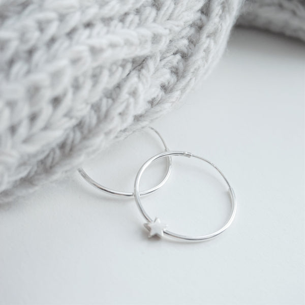 Sterling Silver Hoop Earrings With Star Beads