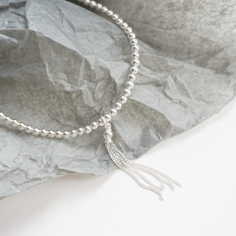 Sterling Silver Stretch Anklet With Tassel Charm