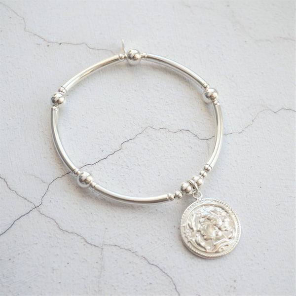 Sterling Silver Roman Coin Chunky Noodle Bracelet