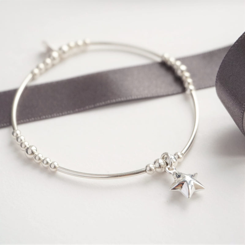 Sterling Silver Stretch Noodle Bracelet With Star Charm