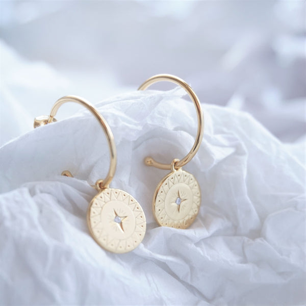 Gold Star Disc Hoop Earrings