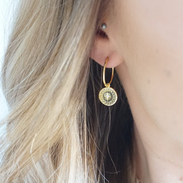 Gold Star Disc Hoop Earrings