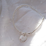 Sterling Silver Beaded Noodle Bracelet With Stamped Disc