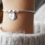 Sterling Silver Beaded Noodle Bracelet With Stamped Disc