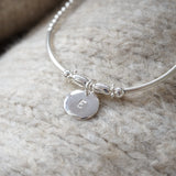 Sterling Silver Beaded Noodle Bracelet With Stamped Disc