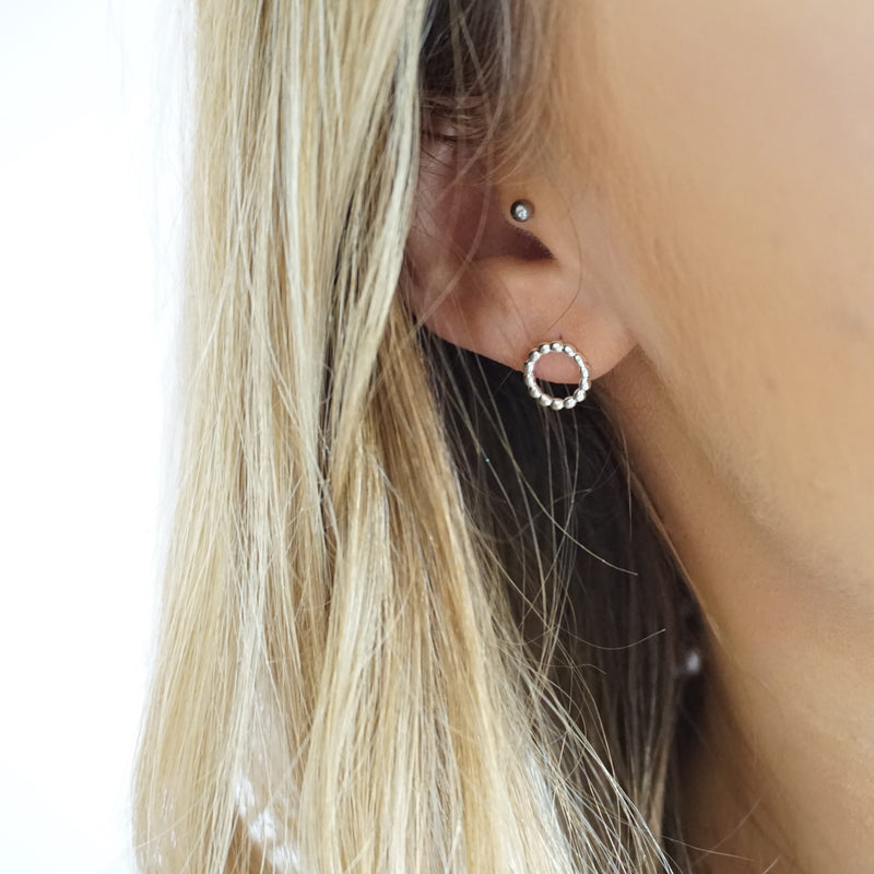 Sterling Silver Beaded Circle Stud Earrings