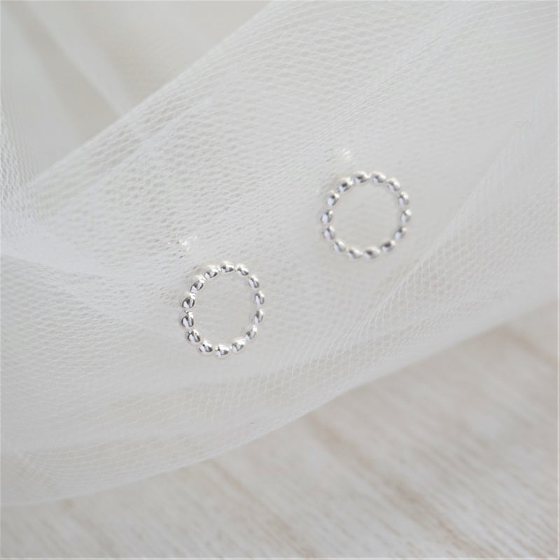 Sterling Silver Beaded Circle Stud Earrings