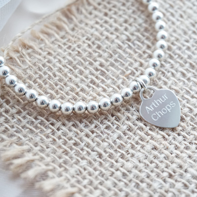 Sterling Silver Engraved Heart Bracelet