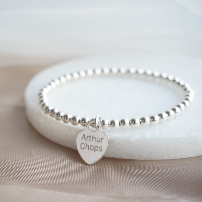 Sterling Silver Engraved Heart Bracelet