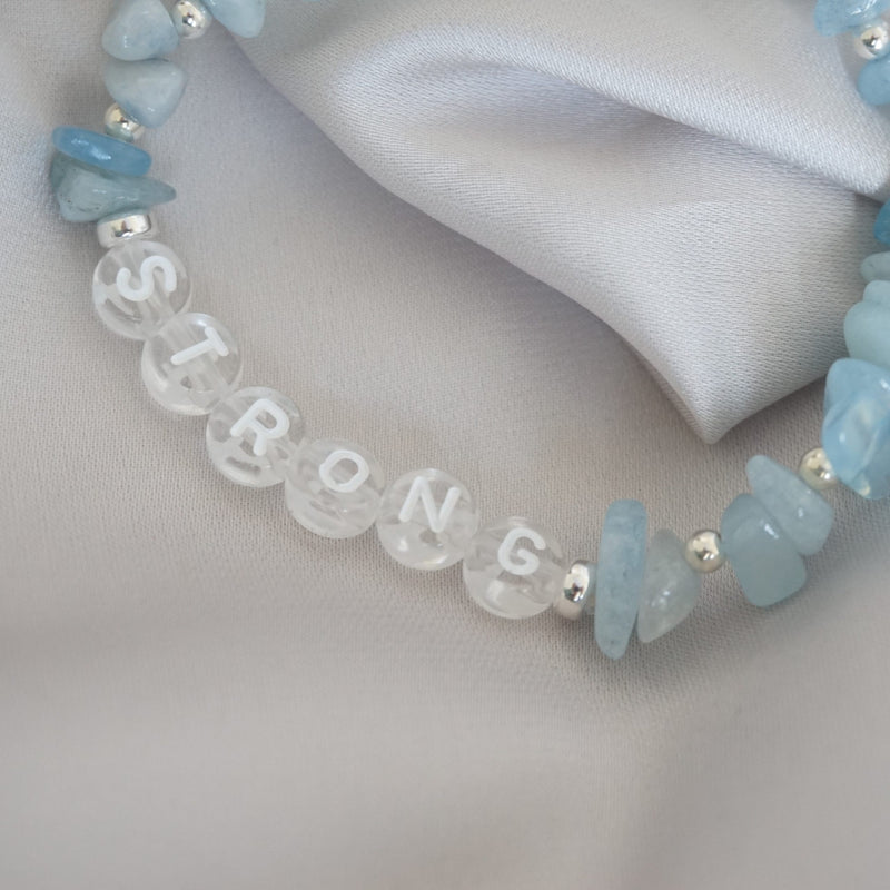 Sterling Silver and Aquamarine Chip Personalised Bracelet