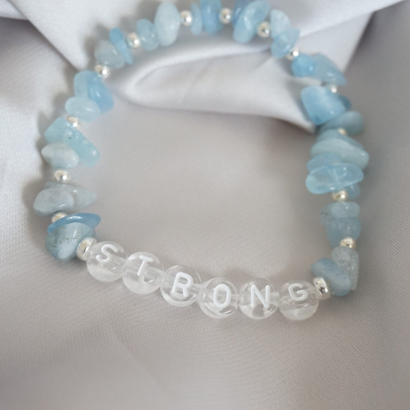 Sterling Silver and Aquamarine Chip Personalised Bracelet