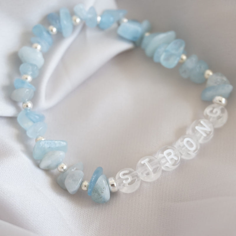 Sterling Silver and Aquamarine Chip Personalised Bracelet