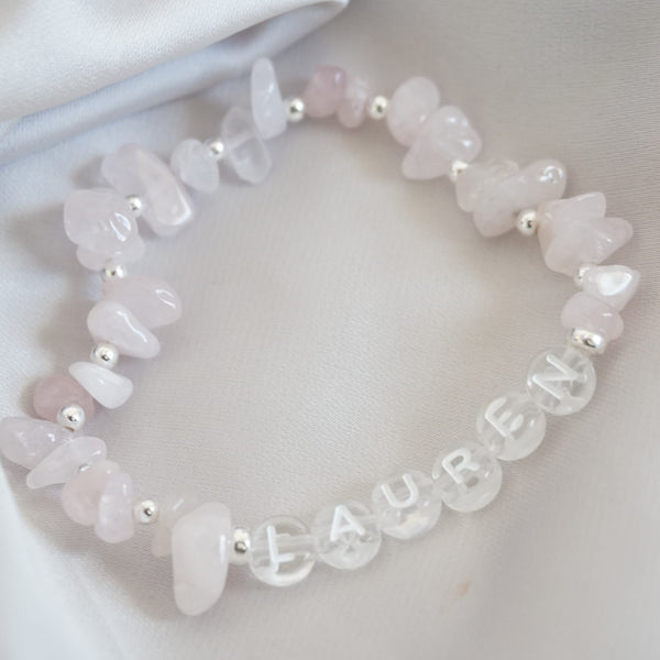 Sterling Silver and Rose Quartz Chip Personalised Bracelet