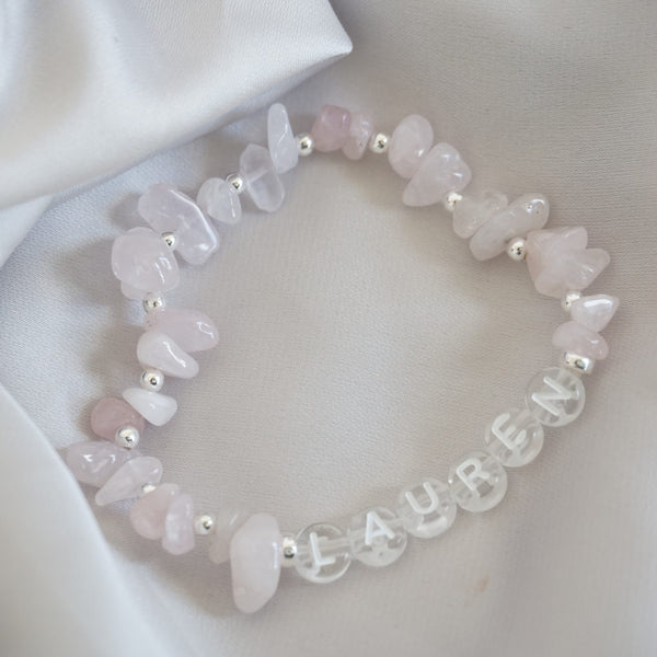 Sterling Silver and Rose Quartz Chip Personalised Bracelet