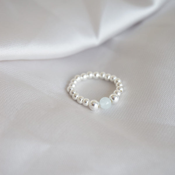 Sterling Silver Stretch Ring With Aquamarine Bead