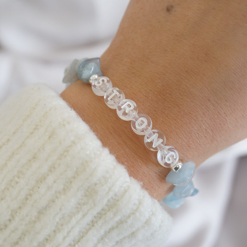 Sterling Silver and Aquamarine Chip Personalised Bracelet