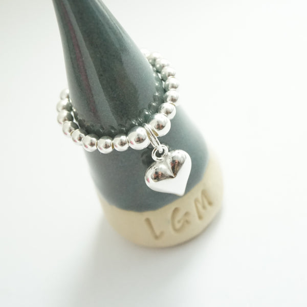 Sterling Silver Stretch Ring With Medium Heart Charm