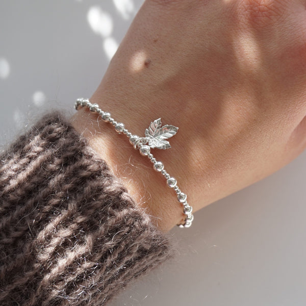 Sterling Silver Stretch Bracelet With Leaf Charm