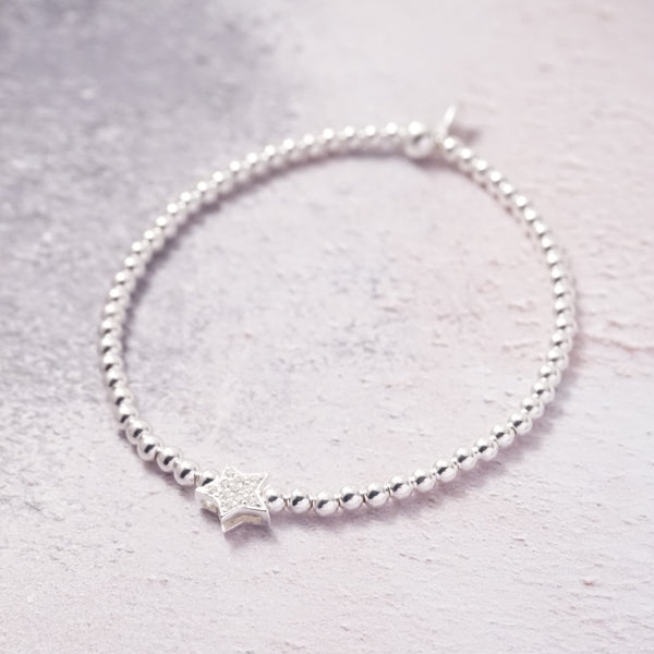 Sterling Silver Bracelet With Cubic Zirconia Star Bead