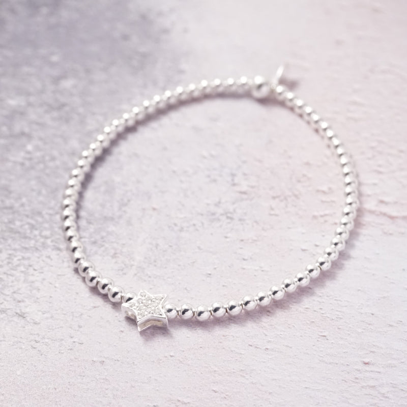 Sterling Silver Bracelet With Cubic Zirconia Star Bead