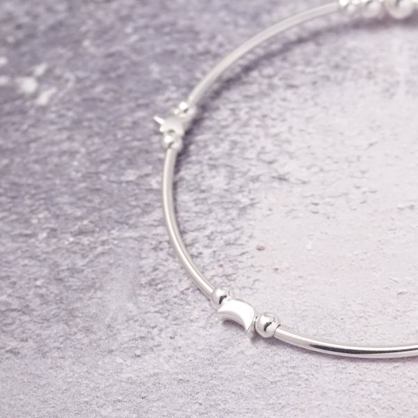 Sterling Silver Star and Moon Noodle Bracelet