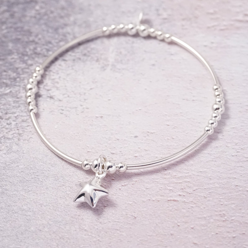 Sterling Silver Stretch Noodle Bracelet With Star Charm