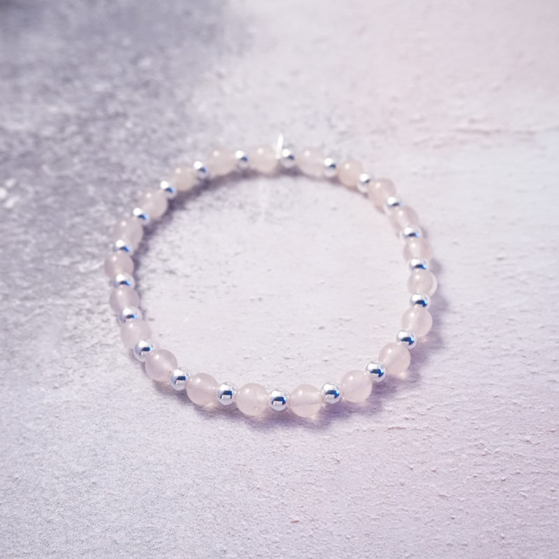 Sterling Silver and Rose Quartz Stretch Stack Bracelet