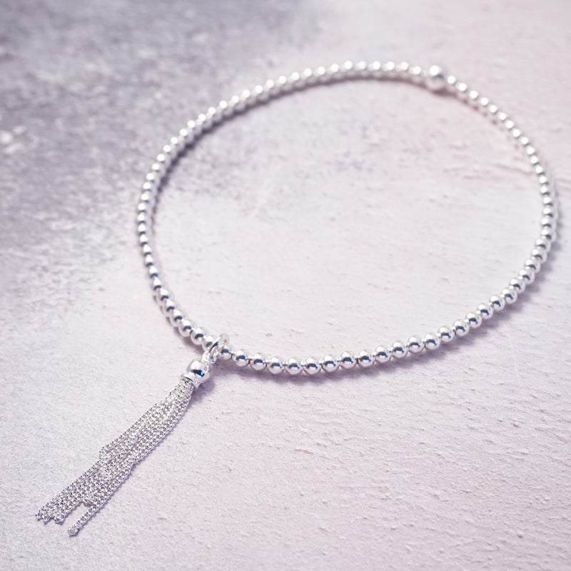 Sterling Silver Stretch Anklet With Tassel Charm