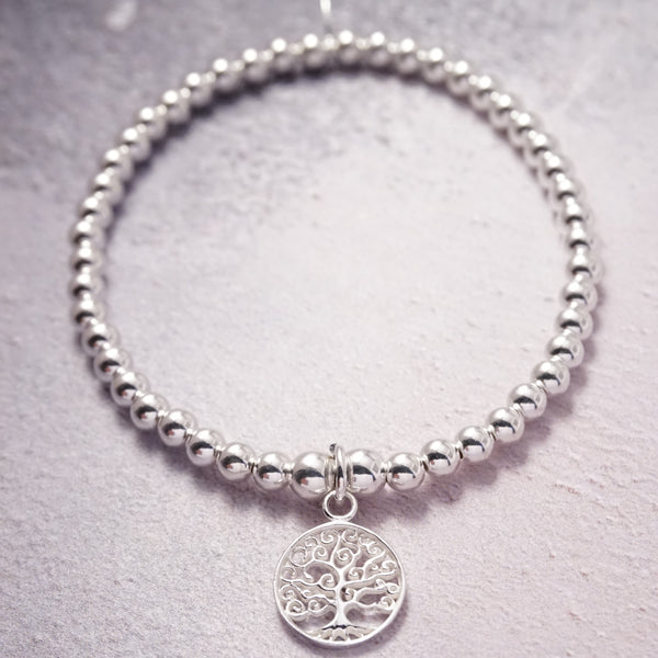 Sterling Silver Stretch Bracelet With Tree of Life Charm