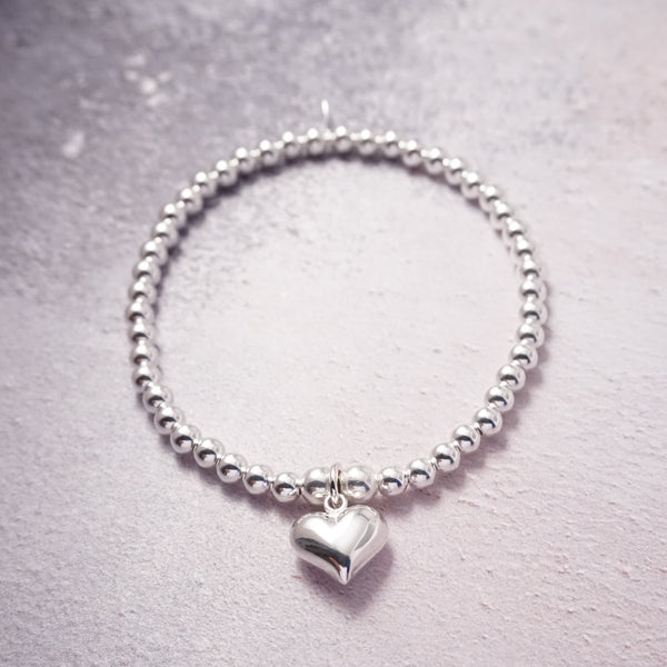 Sterling Silver Stretch Bracelet With Large Heart Charm